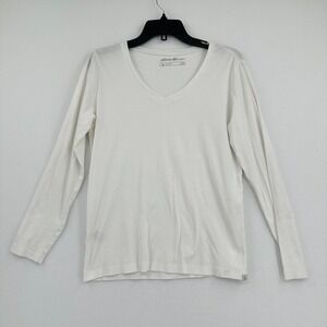 Eddie Bauer Shirt‎ Top Womens L White Long Sleeve Minimalist Outdoor V-Neck